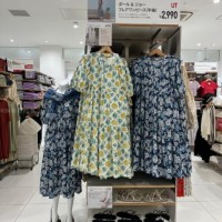 日本代购优衣库合作款PAUL JOE棉质泡泡袖层叠加长款连衣裙