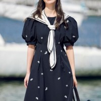 太平鸟2022夏季新款海军风连衣裙星辰大海小众设计小个子上衣套装